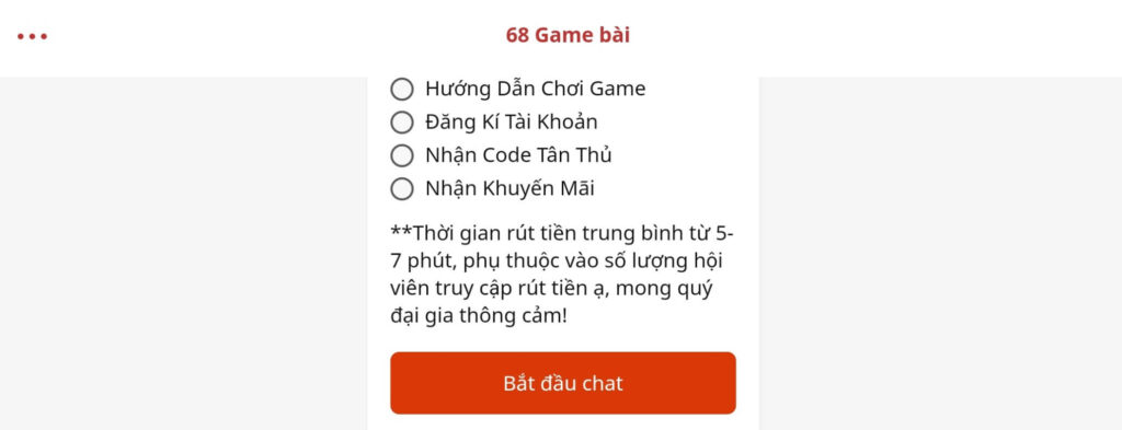 ho tro chat live 68 game bài